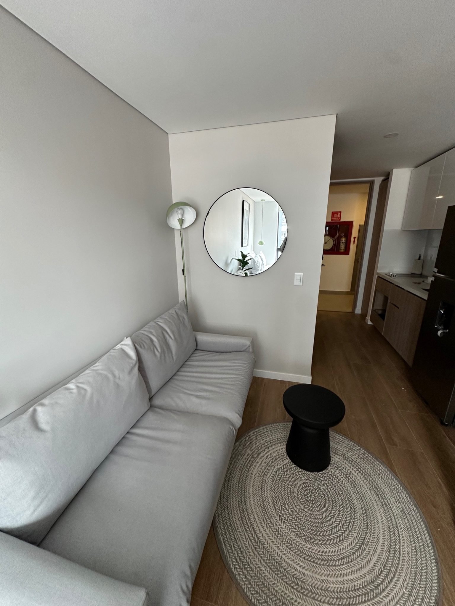 Sala amoblada de un apartamento con pisos y pintura terminados